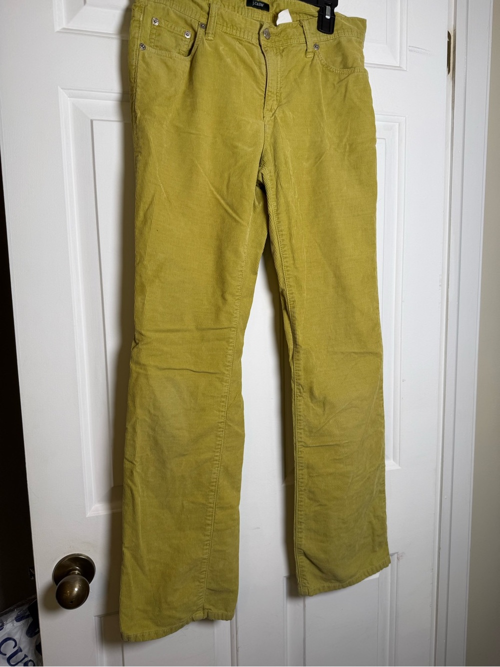 J.CREW Chartreuse Green Corduroy Pants Sz 4R Wide Straight Leg High Rise Boho